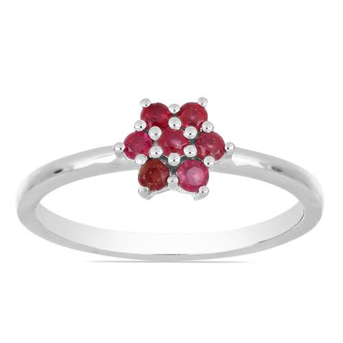 BUY STERLING SILVER NATURAL GLASS FILLED RUBY GEMSTONE CLUSTER RING